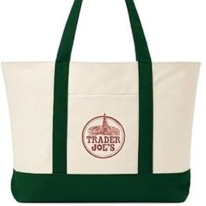 NWT-Large Trader Joes Green and Cream Tote Bag
